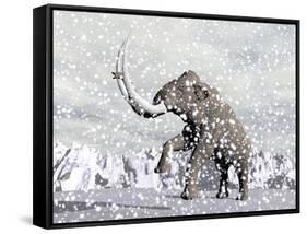 Mammoth Walking Through a Blizzard on Mountain-null-Framed Stretched Canvas