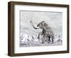 Mammoth Walking Through a Blizzard on Mountain-null-Framed Art Print