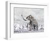 Mammoth Walking Through a Blizzard on Mountain-null-Framed Art Print