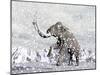 Mammoth Walking Through a Blizzard on Mountain-null-Mounted Art Print