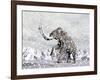 Mammoth Walking Through a Blizzard on Mountain-null-Framed Art Print