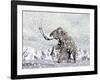 Mammoth Walking Through a Blizzard on Mountain-null-Framed Art Print