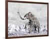 Mammoth Walking Through a Blizzard on Mountain-null-Framed Art Print