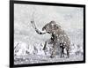 Mammoth Walking Through a Blizzard on Mountain-null-Framed Art Print