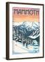 Mammoth - Winter Skiers - Lantern Press Artwork-Lantern Press-Framed Art Print