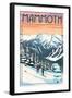 Mammoth - Winter Skiers - Lantern Press Artwork-Lantern Press-Framed Art Print