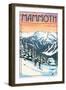 Mammoth - Winter Skiers - Lantern Press Artwork-Lantern Press-Framed Art Print