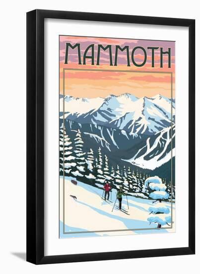 Mammoth - Winter Skiers - Lantern Press Artwork-Lantern Press-Framed Art Print