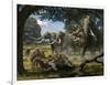 Mammoths And Sabre-tooth Cats, Artwork-Mauricio Anton-Framed Photographic Print