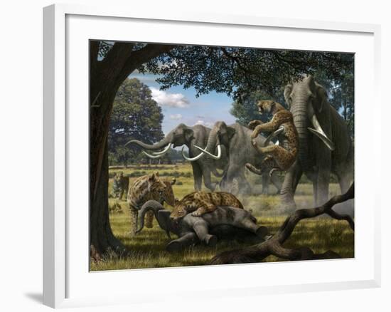 Mammoths And Sabre-tooth Cats, Artwork-Mauricio Anton-Framed Photographic Print