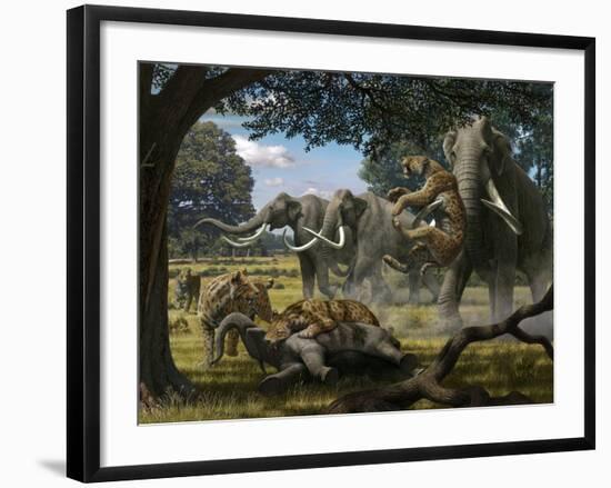 Mammoths And Sabre-tooth Cats, Artwork-Mauricio Anton-Framed Photographic Print