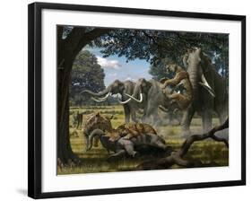 Mammoths And Sabre-tooth Cats, Artwork-Mauricio Anton-Framed Photographic Print