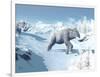 Mammoths Walking Slowly on the Snowy Mountain Against the Wind-null-Framed Art Print