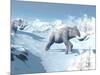 Mammoths Walking Slowly on the Snowy Mountain Against the Wind-null-Mounted Art Print
