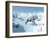 Mammoths Walking Slowly on the Snowy Mountain Against the Wind-null-Framed Art Print