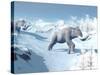 Mammoths Walking Slowly on the Snowy Mountain Against the Wind-null-Stretched Canvas