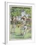 Man and a Woman Play Swingball in the Garden-null-Framed Art Print