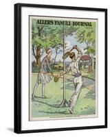 Man and a Woman Play Swingball in the Garden-null-Framed Art Print