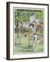 Man and a Woman Play Swingball in the Garden-null-Framed Art Print