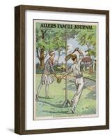 Man and a Woman Play Swingball in the Garden-null-Framed Art Print