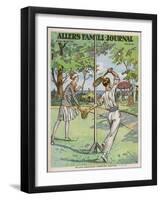 Man and a Woman Play Swingball in the Garden-null-Framed Art Print