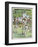 Man and a Woman Play Swingball in the Garden-null-Framed Art Print