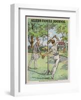 Man and a Woman Play Swingball in the Garden-null-Framed Art Print