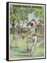 Man and a Woman Play Swingball in the Garden-null-Framed Stretched Canvas