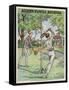 Man and a Woman Play Swingball in the Garden-null-Framed Stretched Canvas