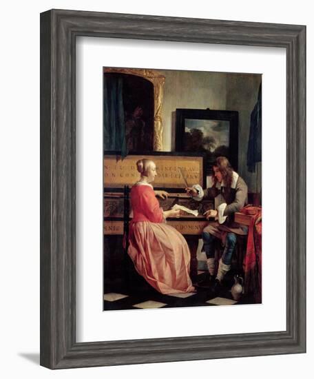 Man and a Woman Seated by a Virginal, c.1665-Gabriel Metsu-Framed Giclee Print