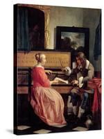 Man and a Woman Seated by a Virginal, c.1665-Gabriel Metsu-Stretched Canvas