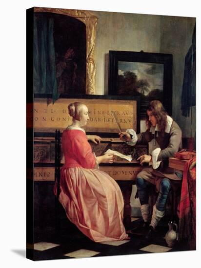 Man and a Woman Seated by a Virginal, c.1665-Gabriel Metsu-Stretched Canvas