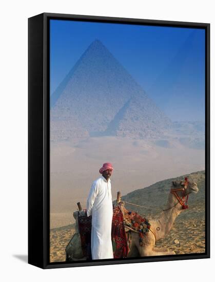 Man and Camel at Pyramids, Cairo, Egypt-Peter Adams-Framed Stretched Canvas