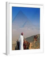 Man and Camel at Pyramids, Cairo, Egypt-Peter Adams-Framed Premium Photographic Print