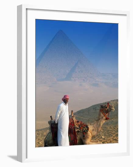 Man and Camel at Pyramids, Cairo, Egypt-Peter Adams-Framed Premium Photographic Print