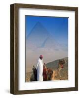 Man and Camel at Pyramids, Cairo, Egypt-Peter Adams-Framed Photographic Print