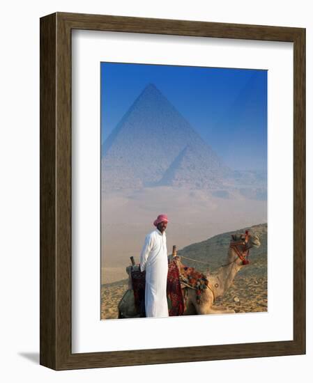 Man and Camel at Pyramids, Cairo, Egypt-Peter Adams-Framed Photographic Print