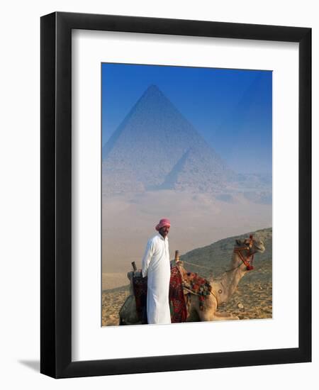 Man and Camel at Pyramids, Cairo, Egypt-Peter Adams-Framed Photographic Print