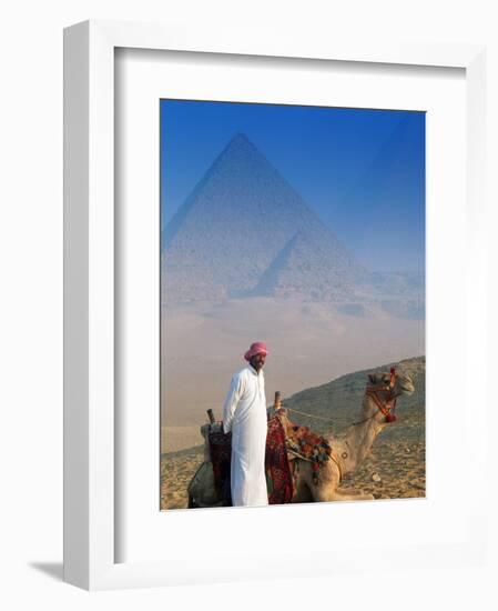 Man and Camel at Pyramids, Cairo, Egypt-Peter Adams-Framed Photographic Print