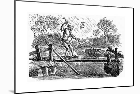 Man and Dog Crossing Bridge in Stormy Weather-Thomas Bewick-Mounted Giclee Print