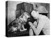 Man and Dog Listening to the Radio-null-Stretched Canvas