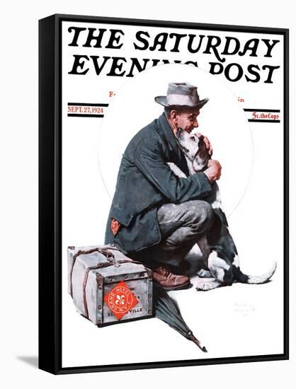 "Man and Dog" or "Pals" Saturday Evening Post Cover, September 27,1924-Norman Rockwell-Framed Stretched Canvas