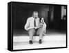 Man and Dog Sitting on the Steps Reading the Newspaper-null-Framed Stretched Canvas