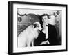 Man and Dog Sitting Together Yawning-null-Framed Photo