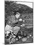 Man and His Dog Camping and Preparing Food-null-Mounted Photo