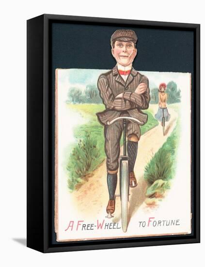 Man and Lady Cycling Down Country Lane, Card-null-Framed Stretched Canvas