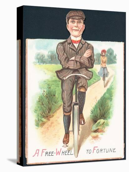 Man and Lady Cycling Down Country Lane, Card-null-Stretched Canvas