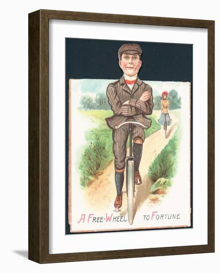 Man and Lady Cycling Down Country Lane, Card-null-Framed Giclee Print