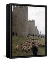 Man and sheep Surrounding Avila, Rebuilt by Alfonso VI in 1090 Ad, 9 Gate Entrance to the City-Eliot Elisofon-Framed Stretched Canvas