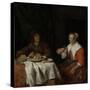 Man and Woman at a Meal-Gabriel Metsu-Stretched Canvas